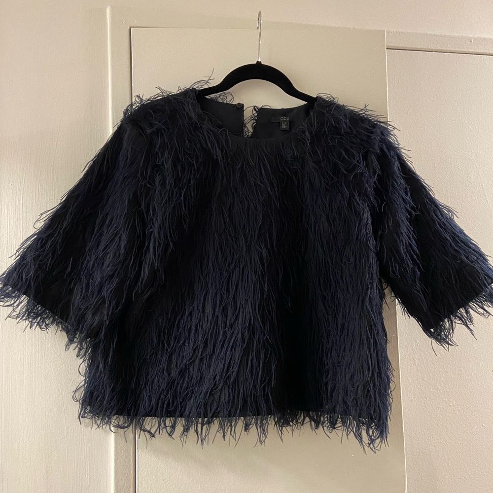 COS Textured Feather-Look Navy Top